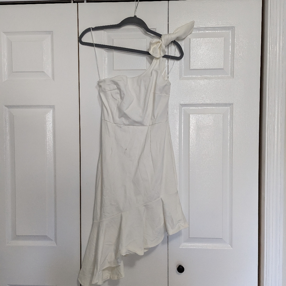 White Asymmetrical Knee Length Dress